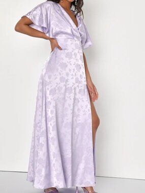 Lulus Lovely Admiration Lavender Satin Floral Jacquard Maxi Dress Size Small